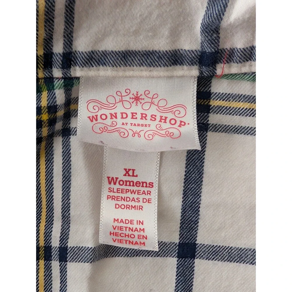 Wondershop Pajama Set Womens XL White & Red Plaid Long Sleeve 100% Cotton